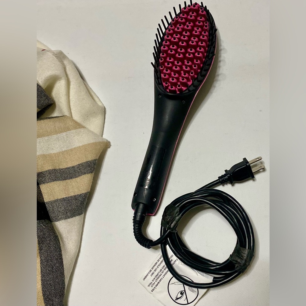 🎀Simply Straight Ceramic Hair Straightening Brush, Black/Pink🎀#Simply straight